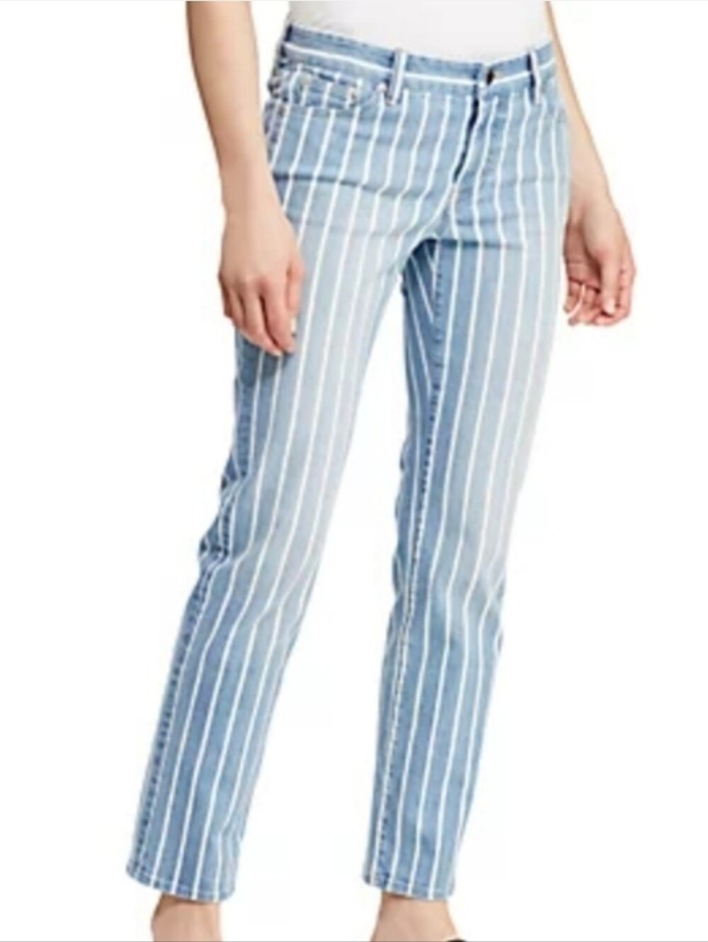 Lauren Ralph Lauren Blue White Striped Straight Leg Cropped Jeans Size 2